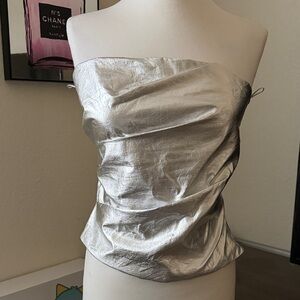 Zara Metallic Silver Strapless Blouse